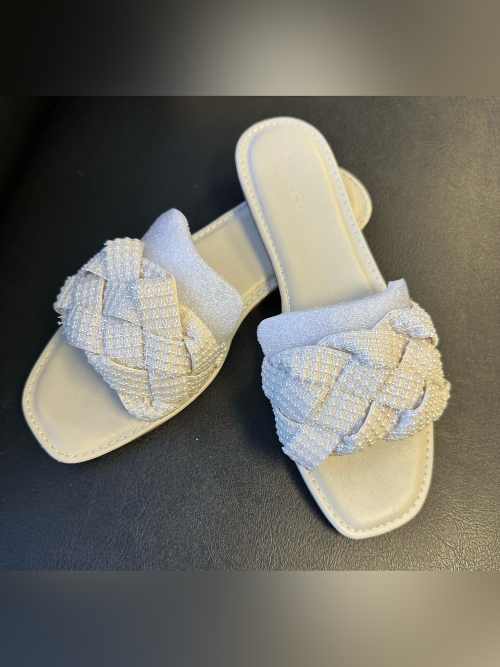Pearl Braided Strap Slide Sandals - Ivory - size 9 - New in Box